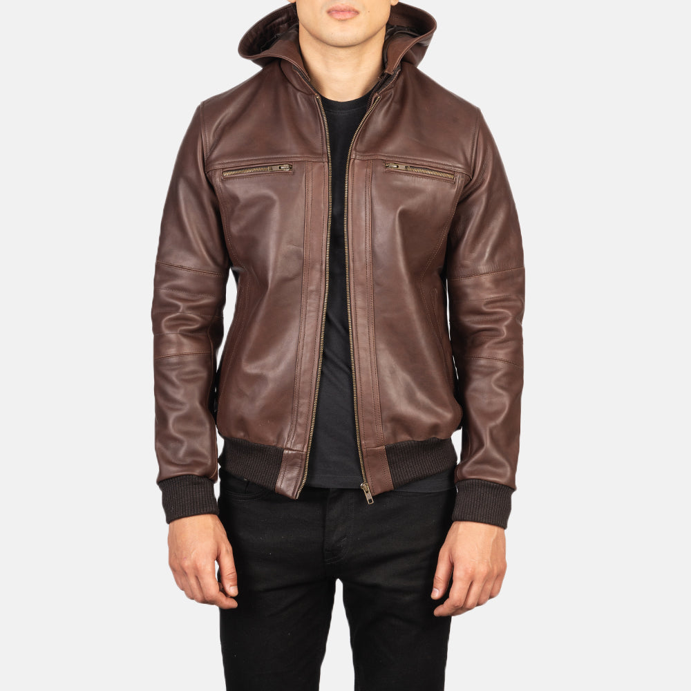 Men's Bouncer Biz Brown Leather Bomber Jacket Factory Second by