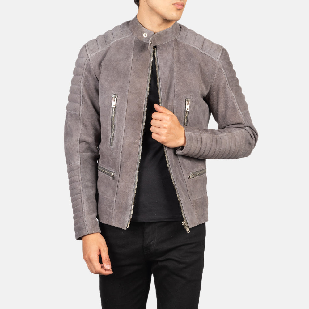 Suede grey jacket sale