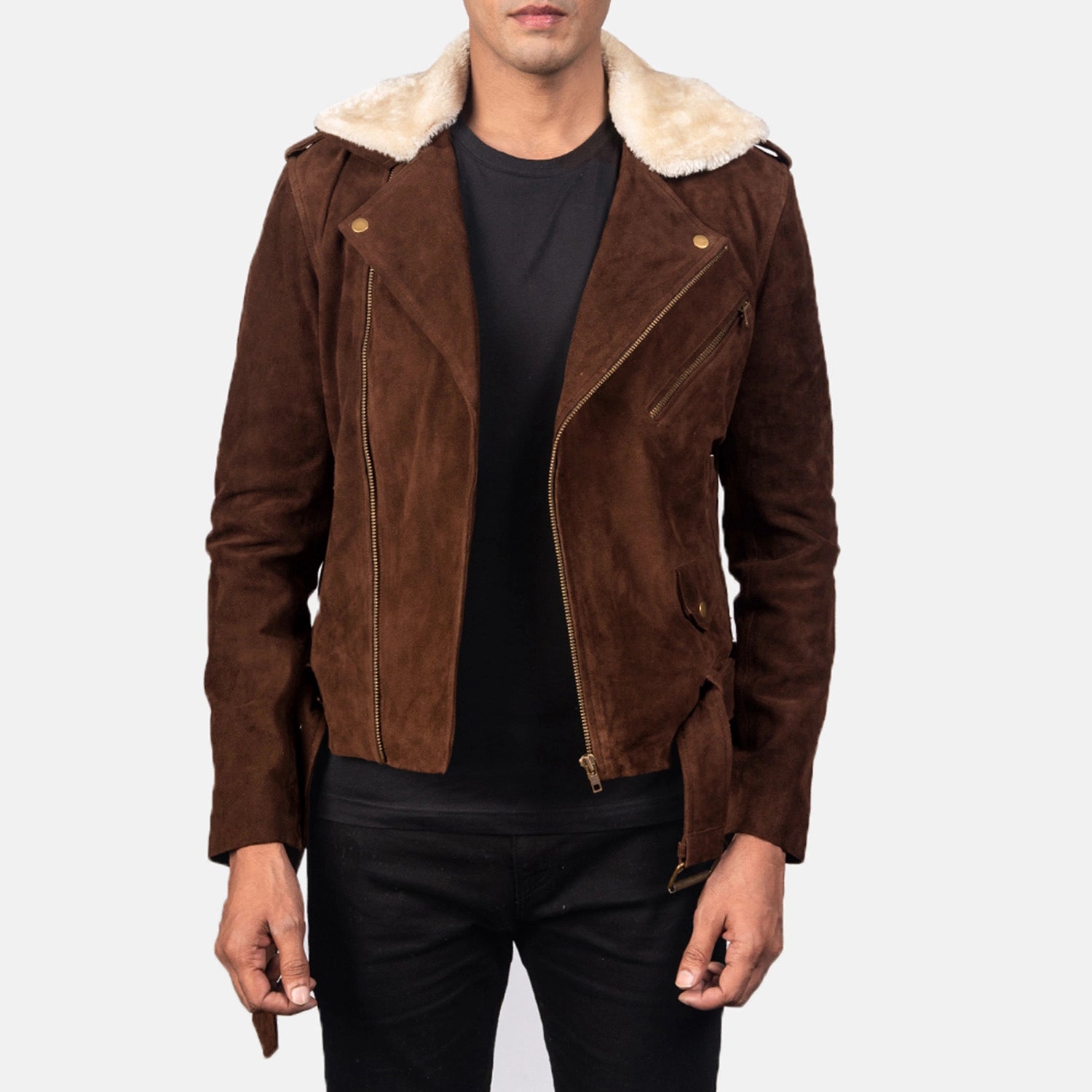 Suede shearling biker jacket top