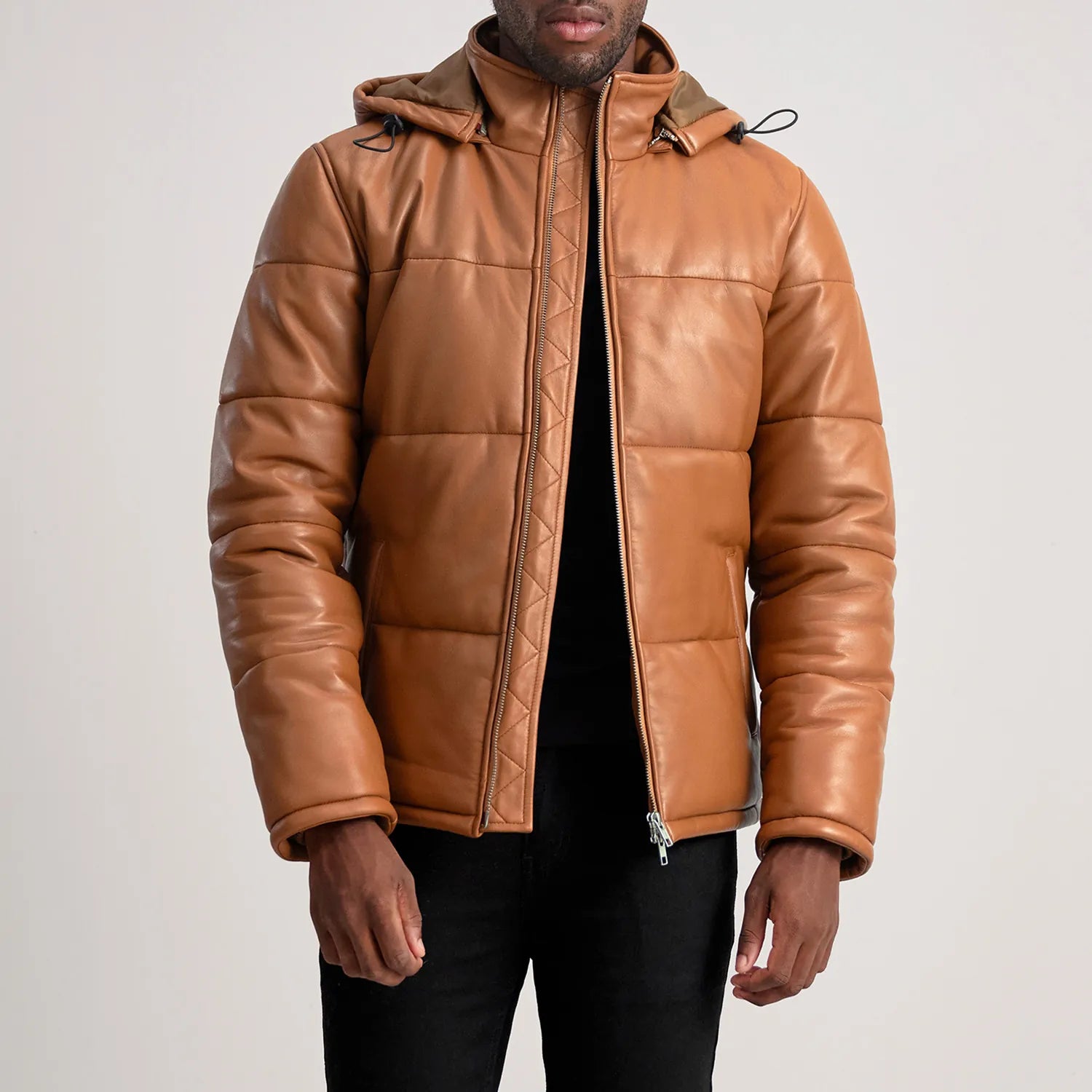 Gordon Tan Hooded Leather Puffer Jacket The Jacket Maker