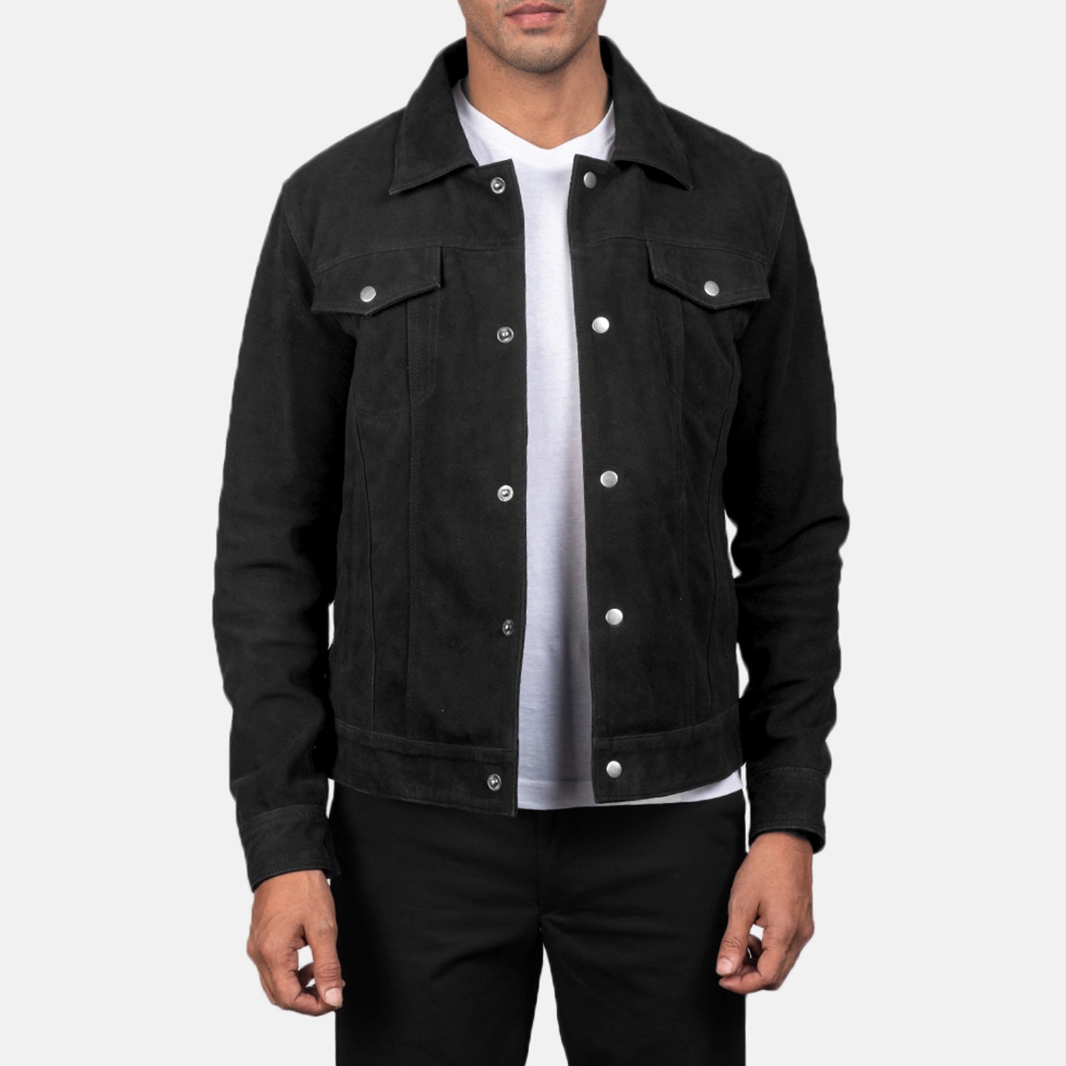 Suede trucker jacket black best sale