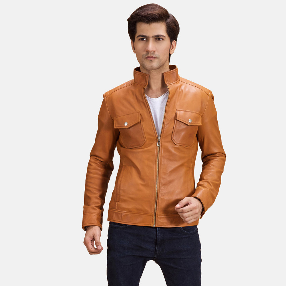 Tan leather jacket discount