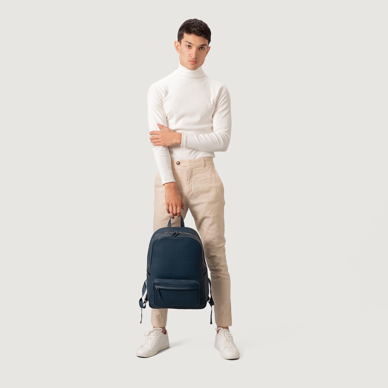 Navy leather backpack mens hotsell