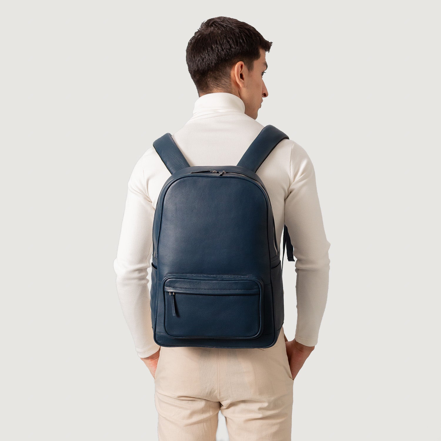 Navy leather backpack mens 2025