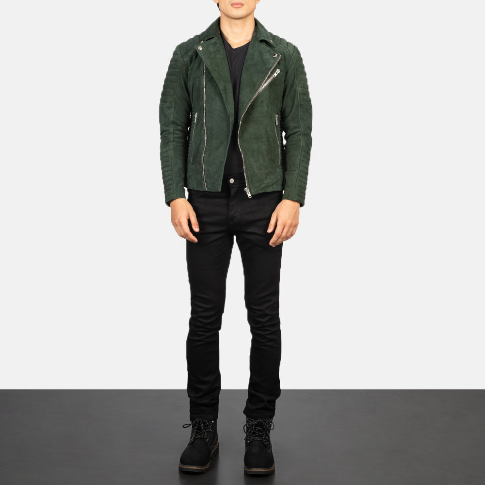 Suede biker jacket green top