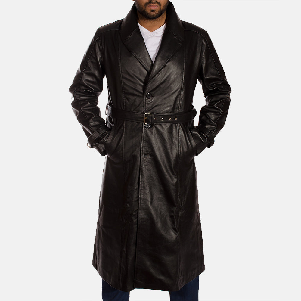 Men s Hooligan Black Leather Trench Coat The Jacket Maker